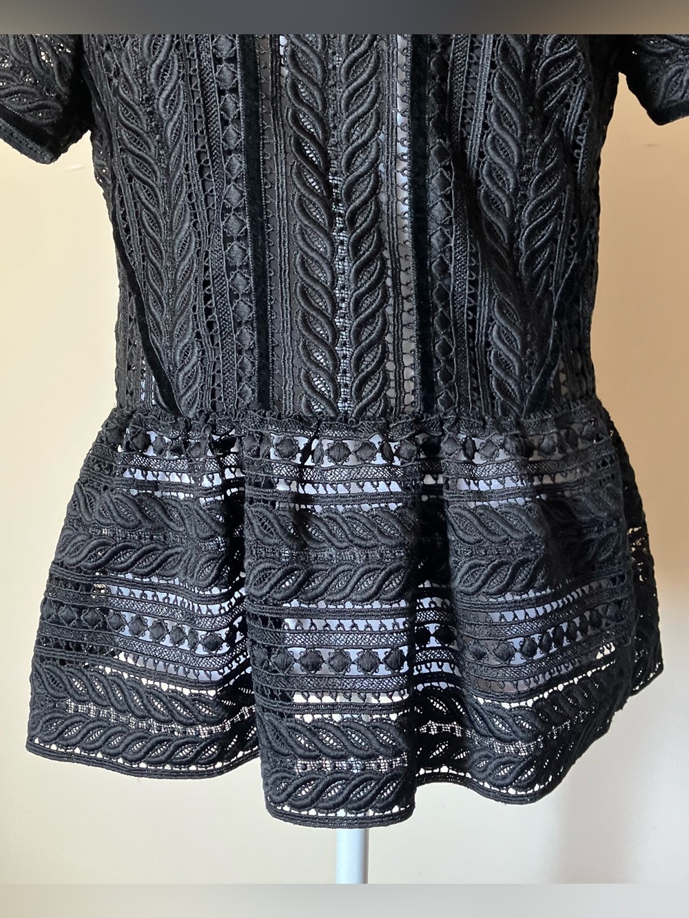 Perseverance London Black Lace Victorian High Neck Peplum Blouse Size 10 - Picture 5 of 11